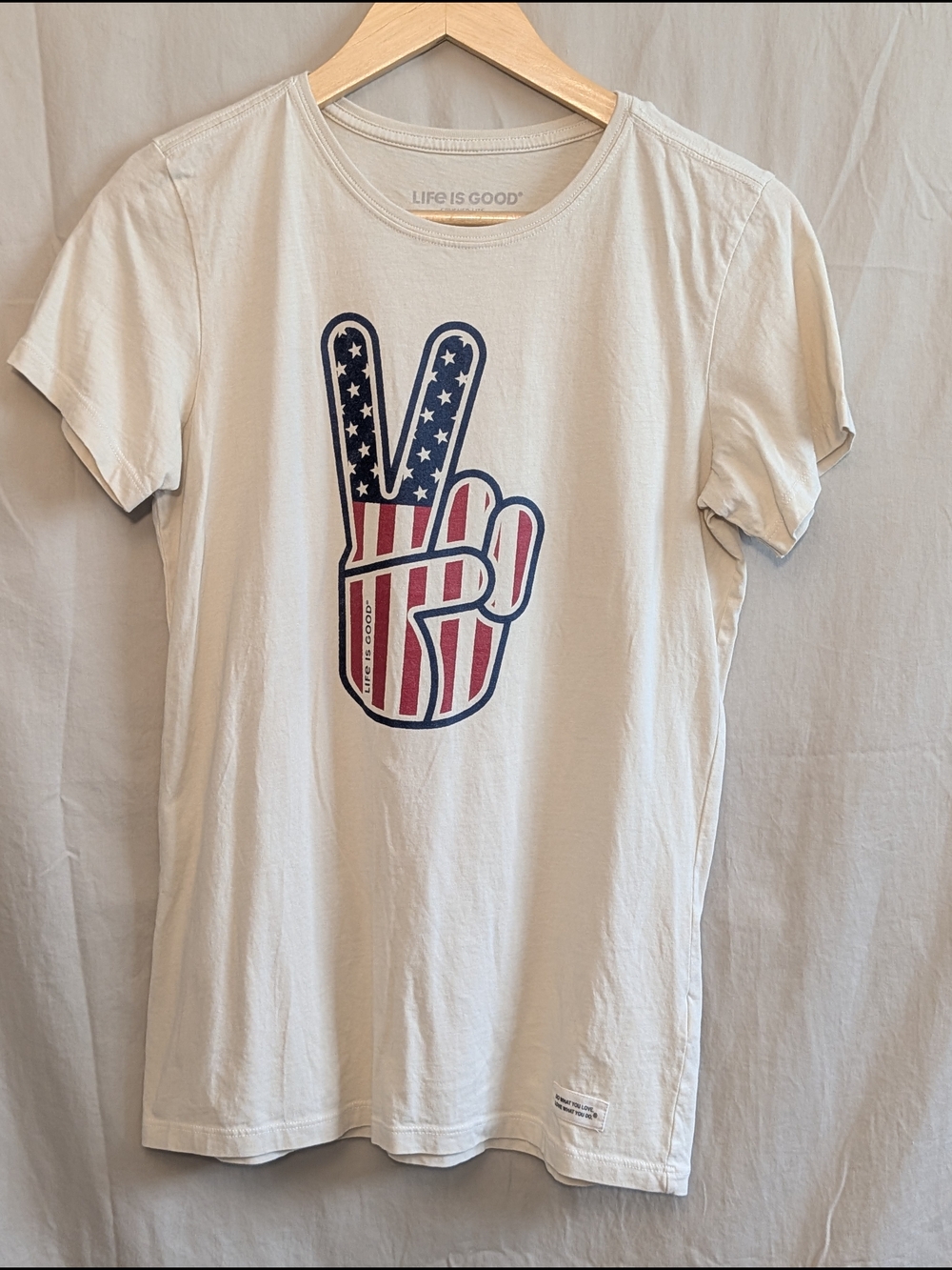 Life Is Good White Women's Short-Sleeve Tee with Patriotic Peace Sign
